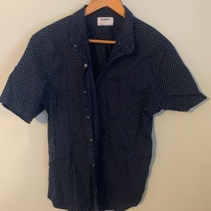 Old navy button down shirt. Blue with white polka dots design.